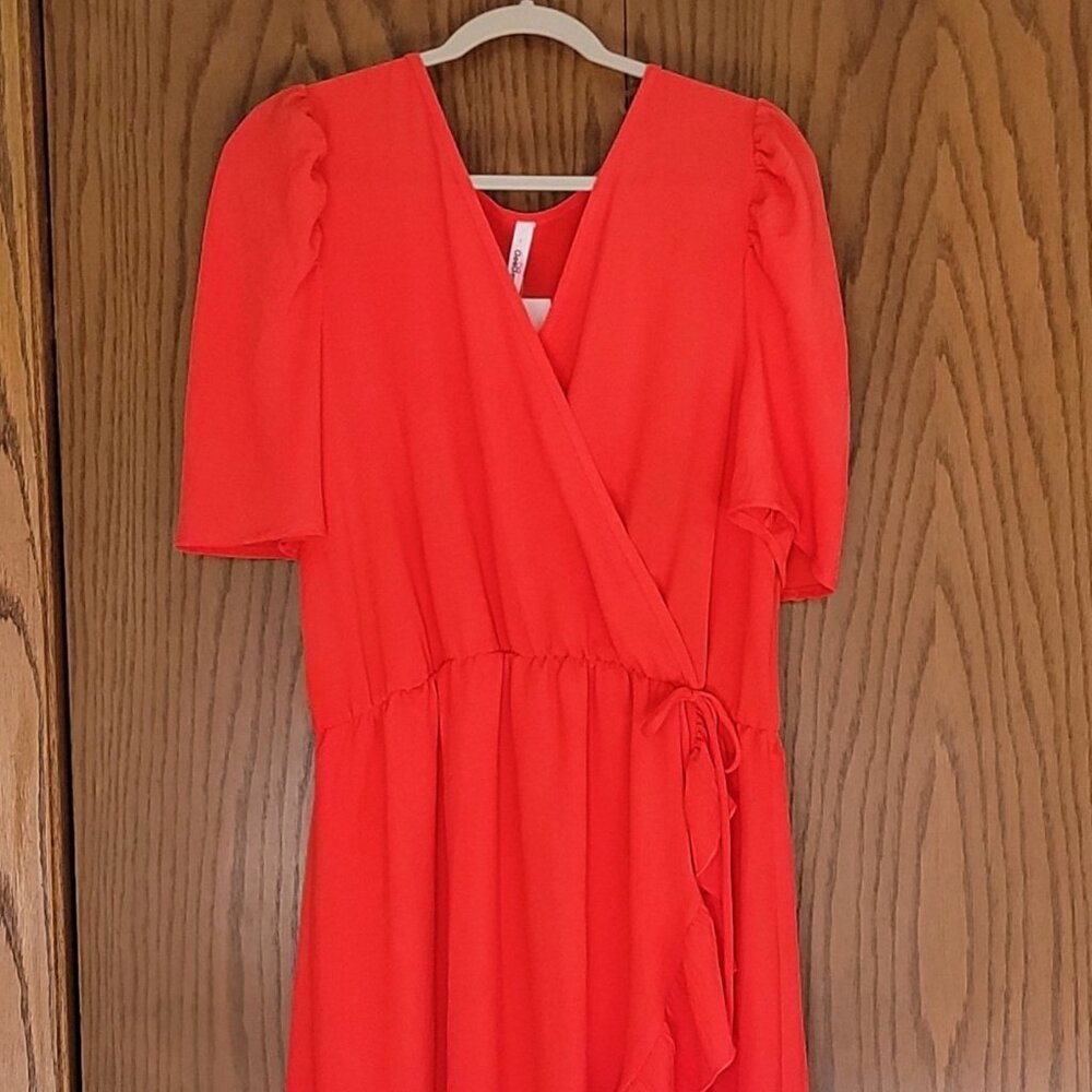 NWT Poppy Red Maxi length side tie dress
